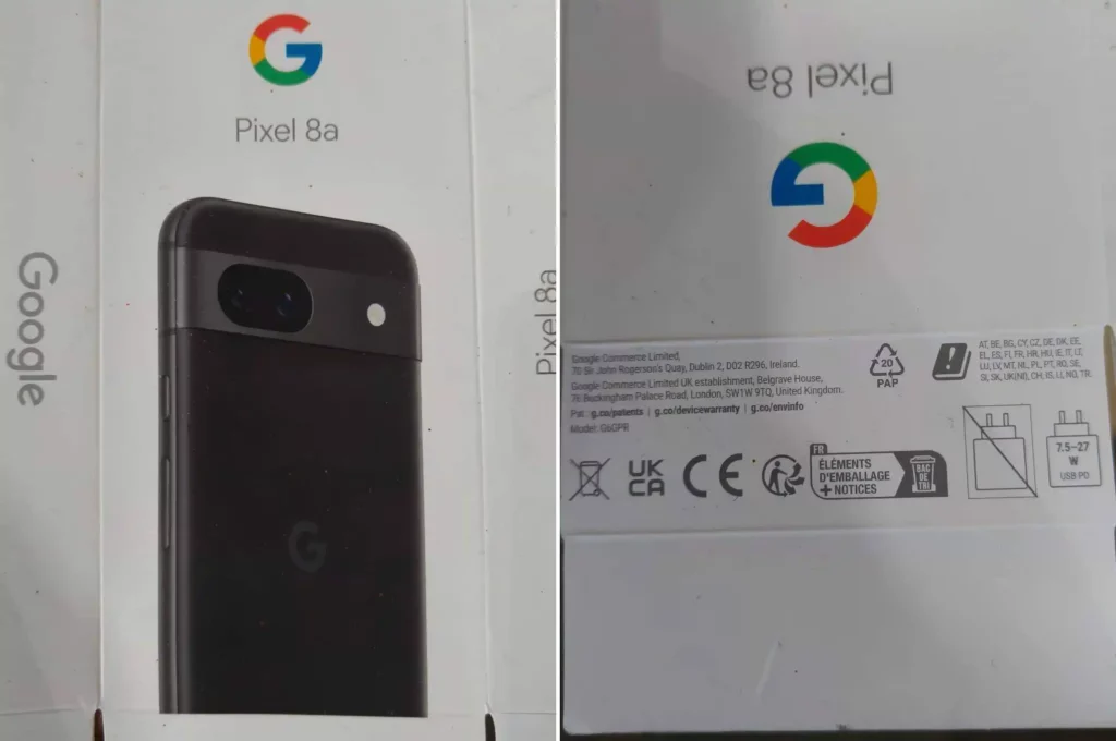 All-New Google Pixel 8a: Exclusive Retail Box Images Leak, Revealing Design, Camera Features, and Charging Capacity 1 Google Pixel 8a retail box leak
